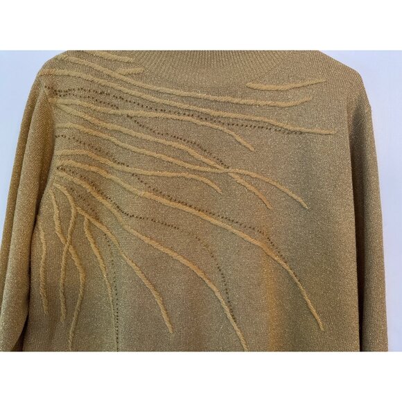 Dressbarn Christmas Gold Sweater 14/16 Textured Design Long Sleeve Lightweight - Picture 5 of 7